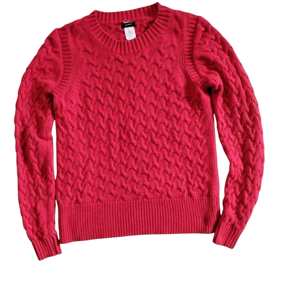 J Crew Wool Angora Blend Cable Knit Sweater Preppy Pullover